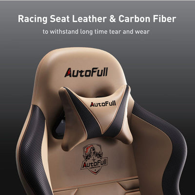 AutoFull Gaming Chair Ergonomic Gamer Chair with 3D Bionic Lumbar Support Racing Style PU Leather Computer Gaming Chair for Adults with Footrest,Brown!! NEW AND ASSEMBLED!!
