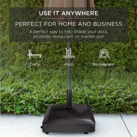 Best Choice Products Fillable Mobile Umbrella Base Heavy Duty Market Stand w/ 4 Wheels, 2 Locks, 123lb Capacity - Black**New in Box**
