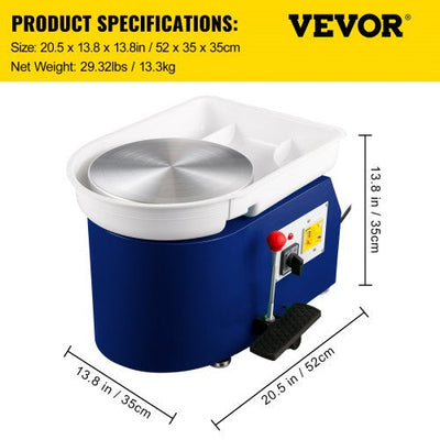 11" Electric Pottery Wheel Machine w/Manual Foot Pedal 16pcs Shaping Tools- NEW IN BOX