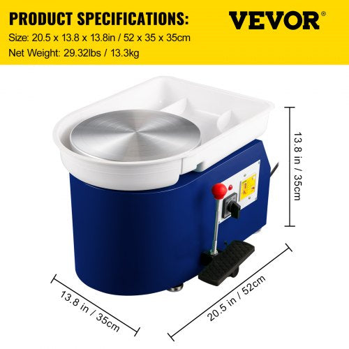 11" Electric Pottery Wheel Machine w/Manual Foot Pedal 16pcs Shaping Tools- NEW IN BOX