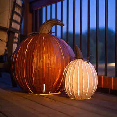 Orange & White Pumpkin Luminary Set By Desert Steel- NEW AND ASSEMBLED!!!!