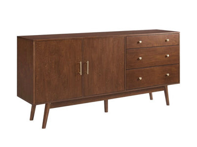 Walker Edison 70" Mid Century Modern 3 Drawer 2-Door Sideboard in Walnut- NEW IN BOX!!!