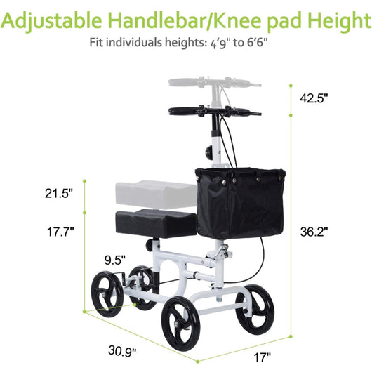 BEYOUR WALKER Folding Knee Walker for Foot Injuries with Dual Braking System Crutches Alternative, White!! NEW IN BOX!!