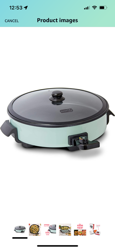 Dash Family Size Electric Skillet with 14 inch Nonstick Surface + Recipe Book for Pizza, Burgers, Cookies, Fajitas, Breakfast & More, 20 Cup Capacity, 1400-Watt - Aqua- NEW IN BOX!!!!