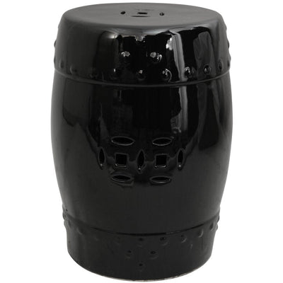 Oriental Furniture 18" Solid Black Porcelain Garden Stool**New**