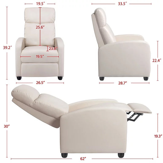Yaheetech Upholstered PU Leather Recliner Chair with Pocket Spring, Beige- NEW!!!