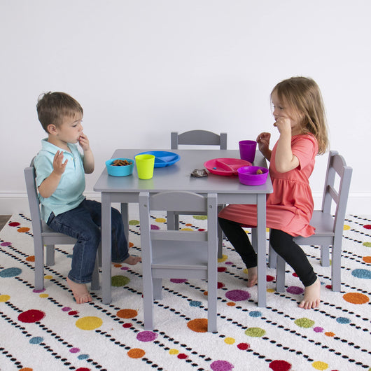 Humble Crew Kids Wood Table and 4 Chair Set, Grey**New in box**