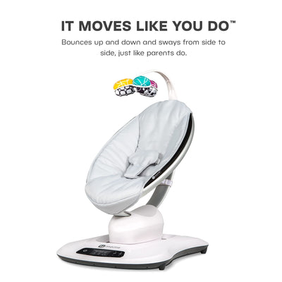 4moms mamaRoo 4 Multi-Motion Baby Swing + Safety Strap Fastener, Bluetooth Baby Swing with 5 Unique Motions, Nylon Fabric, Grey**New in box**