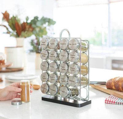 orii 20 Jar Spice Rack Stainless Steel Filled with Spices - Standing Rack Shelf Holder & Countertop Spice Rack Tower Organizer for Kitchen Spices with Free Spice Refills for 5 Years- NEW IN BOX!!!!