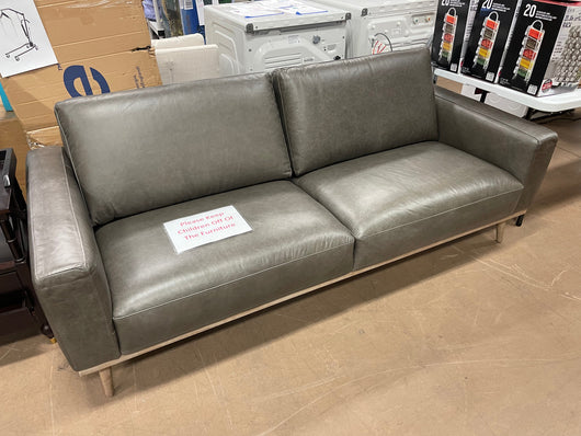 Amazon Brand – Rivet Modern Leather Sofa Couch with Wood Base, 84″W, Gray