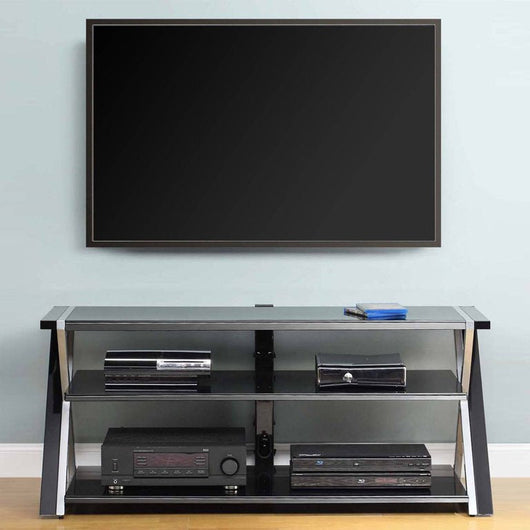 Whalen Furniture Black TV Stand for 60" Flat Panel TVs with Tempered Glass Shelves**New in Box**