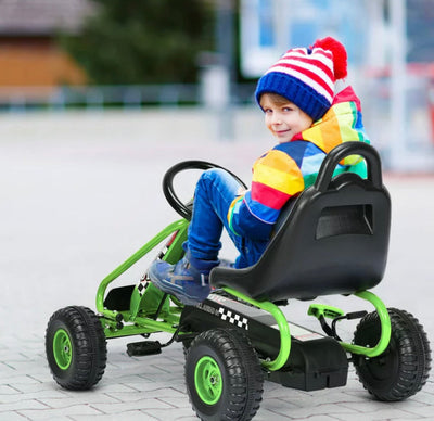 Gymax Kids Pedal Go Kart 4 Wheel Ride On Toys w/ Adjustable Seat & Handbrake Green- NEW AND ASSEMBLED!!!