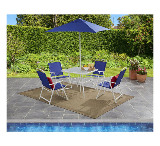 Mainstays Albany Lane 6 Piece Outdoor Patio Dining Set, Blue , new in box !