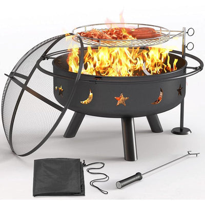 Yoleny 2in1 Fire Pit with Cooking Grate,32" Outdoor Fire Pits Wood Burning Firepit Steel BBQ Grill Fire Bowl for Outside Backyard Garden Bonfire Patio**New in Box**