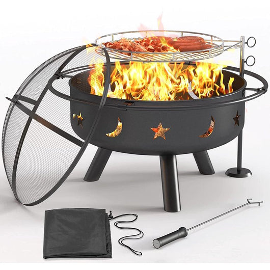 Yoleny 2in1 Fire Pit with Cooking Grate,32" Outdoor Fire Pits Wood Burning Firepit Steel BBQ Grill Fire Bowl for Outside Backyard Garden Bonfire Patio**New in Box**