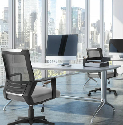 Smilemart Adjustable Midback Ergonomic Mesh Swivel Office Chair with Lumbar Support, Gray Seat- NEW AND ASSEMBLED!!!