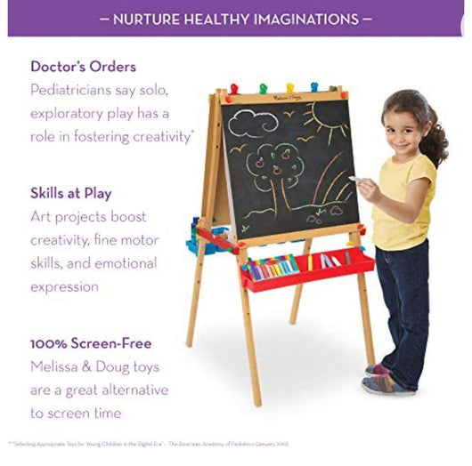 Melissa & Doug Deluxe Standing Art Easel - Dry-Erase Board, Chalkboard, Paper Roller**New in Box**