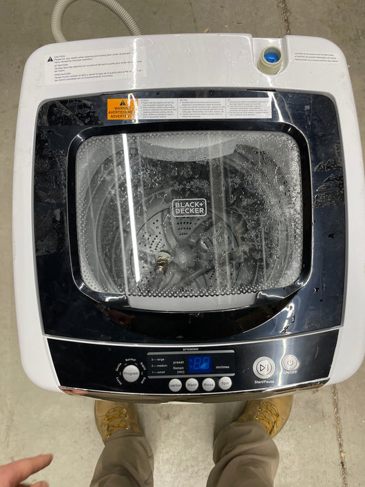 BLACK+DECKER Small Portable Washer, Washing Machine for Household Use, Portable Washer 0.9 Cu. Ft. with 5 Cycles, Transparent Lid & LED Display**Used once,minor dents from shipping**