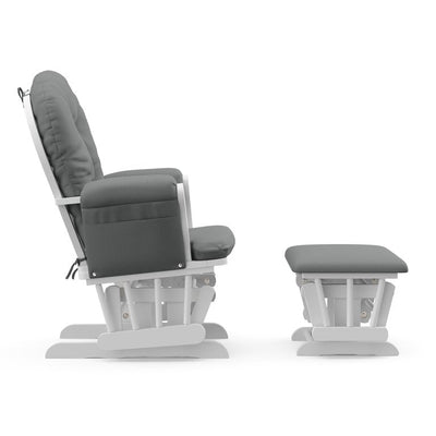 Storkcraft Hoop Glider and Ottoman, White Finish with Gray Cushions**New in Box**
