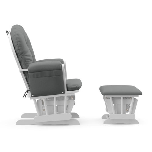 Storkcraft Hoop Glider and Ottoman, White Finish with Gray Cushions**New in Box**