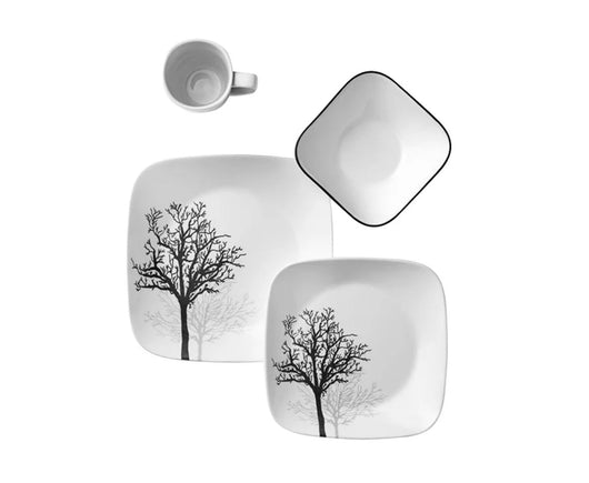 Corelle Square 16-Piece Dinnerware Set, Timber Shadows, Service for 4- NEW OUT OF BOX (missing 1 bowl)