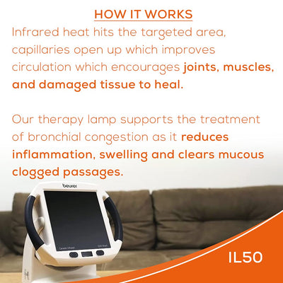 Beurer IL50 Infrared Heat Lamp, Red Light Heat Device (Portable), for Muscle Pain and Pain Relief, for Cold Relief, Improves Blood Circulation, 300W, Safety-Features**New in box**