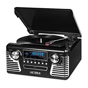 Victrola 50's Retro Bluetooth Record Player & Multimedia Center with Built-in Speakers - 3-Speed Turntable, CD Player, AM/FM Radio | Vinyl to MP3 Recording | Wireless Music Streaming | Black**New in box**