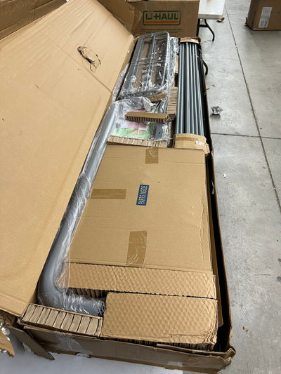 DHP Dusty Twin over Full Metal Bunk Bed Frame with Integrated Ladder, Silver- NEW IN BOX (minor dents from shipping, photos shown)