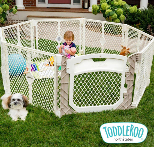 Toddleroo by North States Superyard Ultimate 8 Panel Baby Play Yard, Made in USA: Safe Play Area, Indoors/Outdoors, Freestanding. 6.5 feet Corner to Corner (26" Tall, Ivory), 1 Count (Pack of 1)-  NEW IN BOX!!!