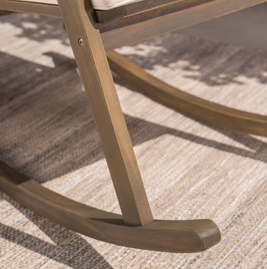 Noble House Gregory Outdoor Acacia Wood Rocking Chair with Cream Cushions, Grey Wood!! NEW AND ASSEMBLED!!