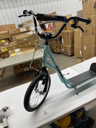 Aosom Teens Youth Scooter Ride On Toy with Adjustable Handlebar, Dual Brakes, and Inflatable Wheels For Kids 5+ - Blue- new and assembled