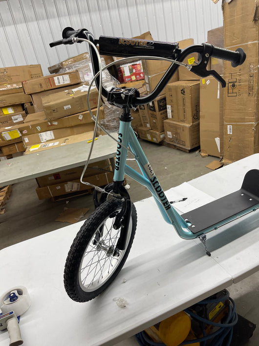 Aosom Teens Youth Scooter Ride On Toy with Adjustable Handlebar, Dual Brakes, and Inflatable Wheels For Kids 5+ - Blue- new and assembled