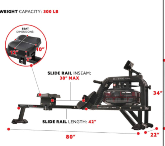 Sunny Health & Fitness Obsidian Surge 500 Water Rowing Machine!  -Brand new & Assembled