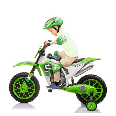 TOBBI 12V Kids Ride on Motorcycle Electric Kids Dirt Bike W/ Training Wheels, Spring Suspension Xmas Gift for Boys Girls,Green**New in box**