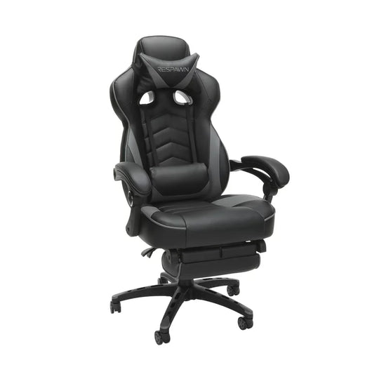 RESPAWN 110 Racing Style Gaming Chair, Reclining Ergonomic Chair with Footrest, in Gray (RSP-110-GRY)**New and assembled,missing headrest and lumbar support!*
