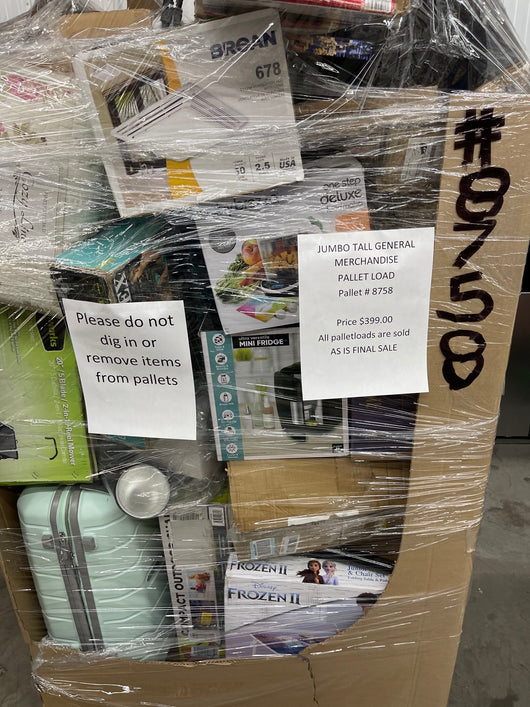 Jumbo liquidation pallet load number 8758  7 ft tall