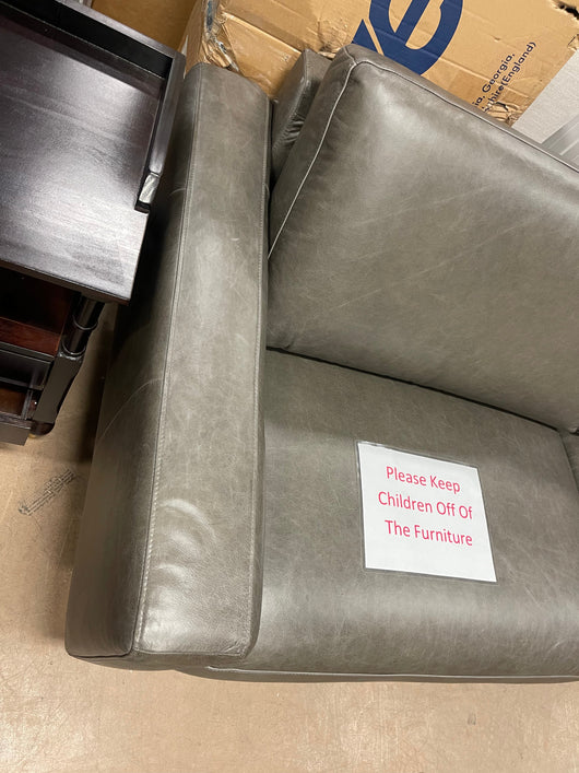 Amazon Brand – Rivet Modern Leather Sofa Couch with Wood Base, 84″W, Gray
