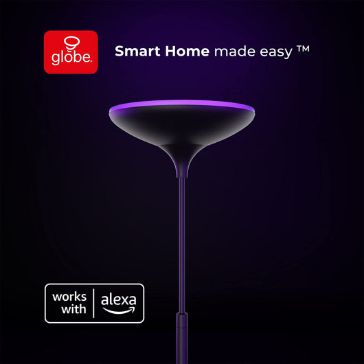 Globe Electric 50404 Works with Alexa Only Wi-Fi Smart Floor Lamp, 2.4Ghz WiFi, Black, 40 Watts, Energy Star, Multicolor Changing RGB, Tunable White 2000K - 5000K, 2800 Lumens, 80 CRI, 50,000 Hours**New in box**