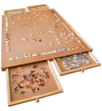 Bits and Pieces - The Original Jumbo 1500 pc Wooden Puzzle Plateau-Smooth Fiberboard Work Surface - Four Sliding Drawers Complete This Puzzle Storage System- NEW IN BOX!!!