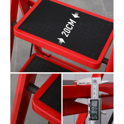 Kingrack 3-Step Stool, Household Folding Non-Slip Step Ladder, Collapsible Stool for Adults, 330lbs Capacity (Red)!  -Brand new