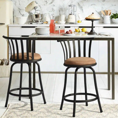 Pistil 32.7 in. Brown Slat Back Metal Frame Swivel Counter Stool With Fabric Seat(Set of 2)- NEW IN BOX!!!!