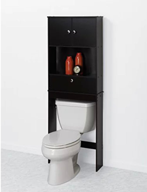 Espresso Bathroom Spacesaver with 2-Door Cabinet, Zenna Home Drop Door over-the-Toilet- NEW IN BOX!!!