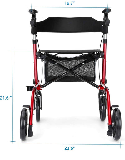 RINKMO Rollator Walkers for Seniors, Aluminum Frame, Red- NEW AND ASSEMBLED!!! (Storage bag not included)