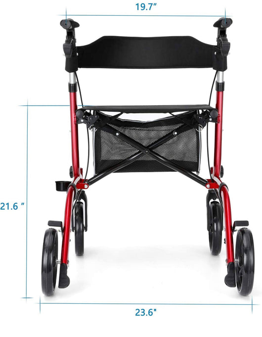 RINKMO Rollator Walkers for Seniors, Aluminum Frame, Red- NEW AND ASSEMBLED!!! (Storage bag not included)