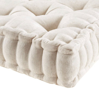 Intelligent Design Azza Floor Pillow Square Pouf Chenille Tufted with Scalloped Edge Design Hypoallergenic Bench/Chair Cushion, 20” x 20” x 5”, Ivory- NEW IN BAG!!!