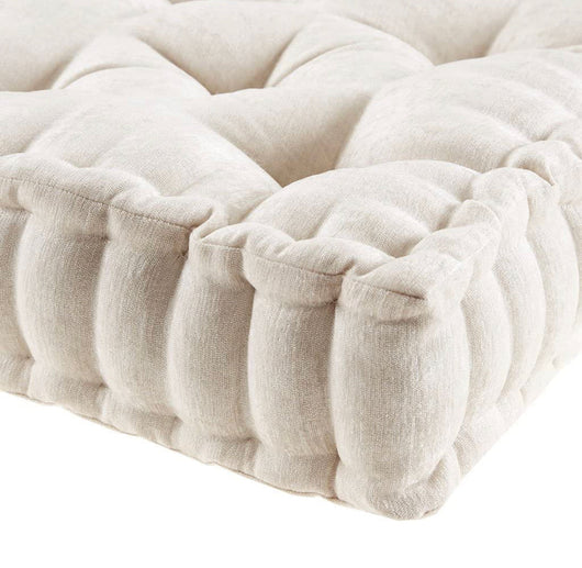 Intelligent Design Azza Floor Pillow Square Pouf Chenille Tufted with Scalloped Edge Design Hypoallergenic Bench/Chair Cushion, 20” x 20” x 5”, Ivory- NEW IN BAG!!!