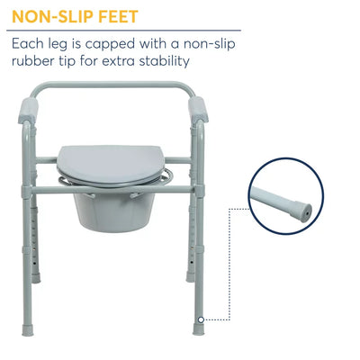 Drive Medical Steel Folding Deep Seat Bedside Commode, Gray**New in box**