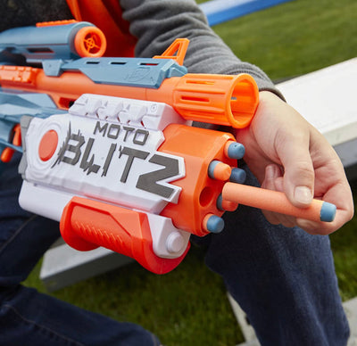 NERF Elite 2.0 Motoblitz Blaster with Scope, Motorized 10-Dart Blasting, Airblitz 6 Darts, 22 Darts, Outdoor Toys for 8 Year Old Boys & Girls-
