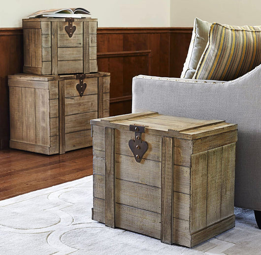 Household Essentials White Washed Rustic Decorative Wooden Trunk, Medium- NEW!!!