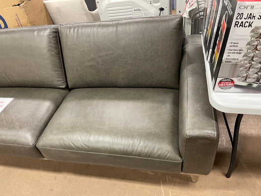 Amazon Brand – Rivet Modern Leather Sofa Couch with Wood Base, 84″W, Gray